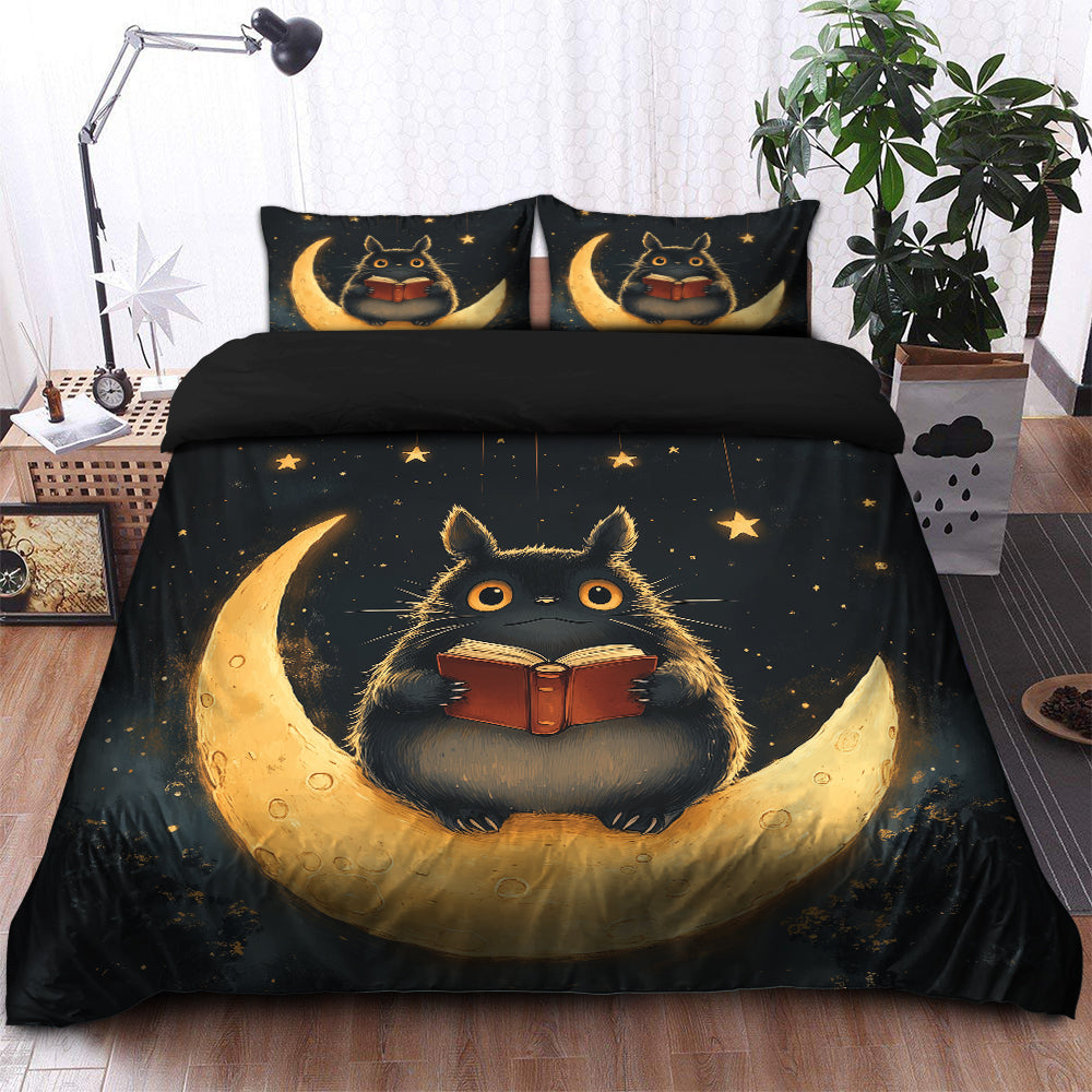 Totoro Reading On A Crescent Moon Bedding Set