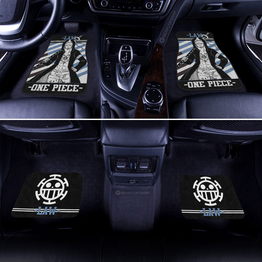 One Piece Car Mats One Piece Character Trafalgar Law Jolly Roger Symbol Car Floor Mats Black Blue
