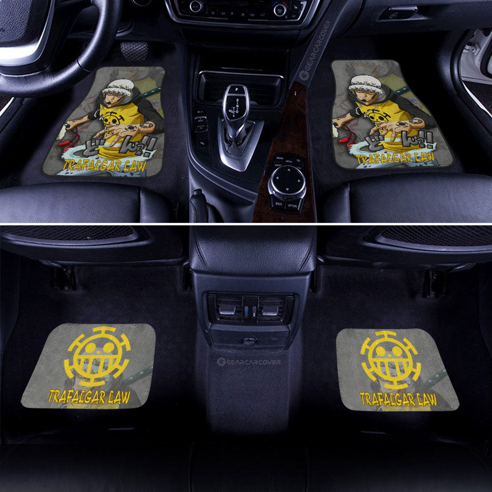 One Piece Car Mats One Piece Trafalgar Law Graphic Heart Pirate Symbol Car Floor Mats Gray Yellow