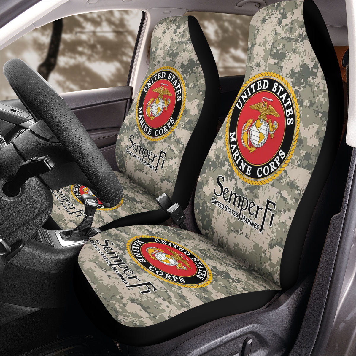 Veteran Car Seat Covers Semper Fi US Marines Camo Pattern Seat Covers Gray