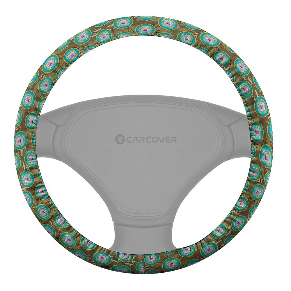 Veteran Steering Wheel Cover US Military Coast Guard Symbol Pattern Driving Wheel Cover Blue Green