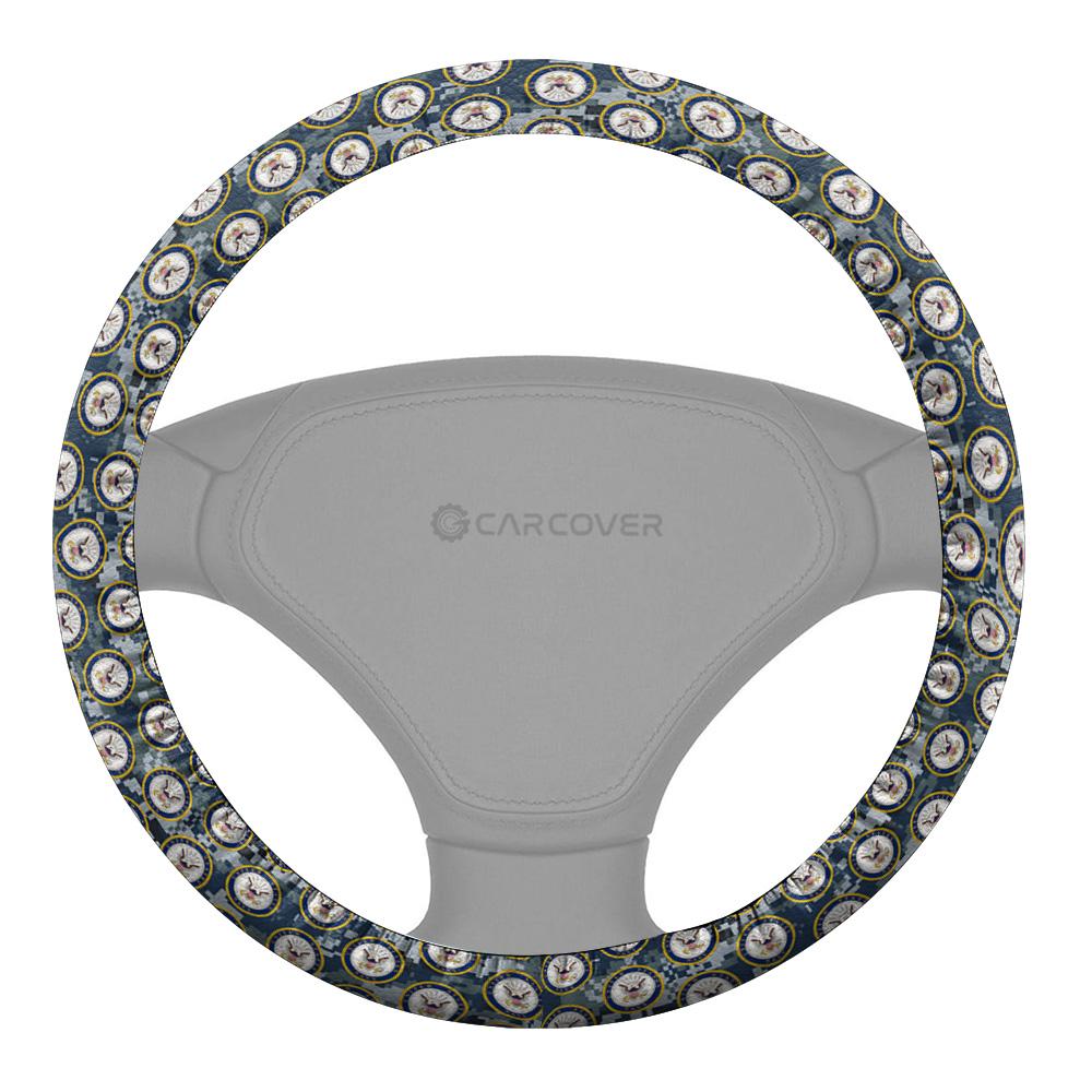 Veteran Steering Wheel Cover US Military Navy Symbol Pattern Driving Wheel Cover Blue