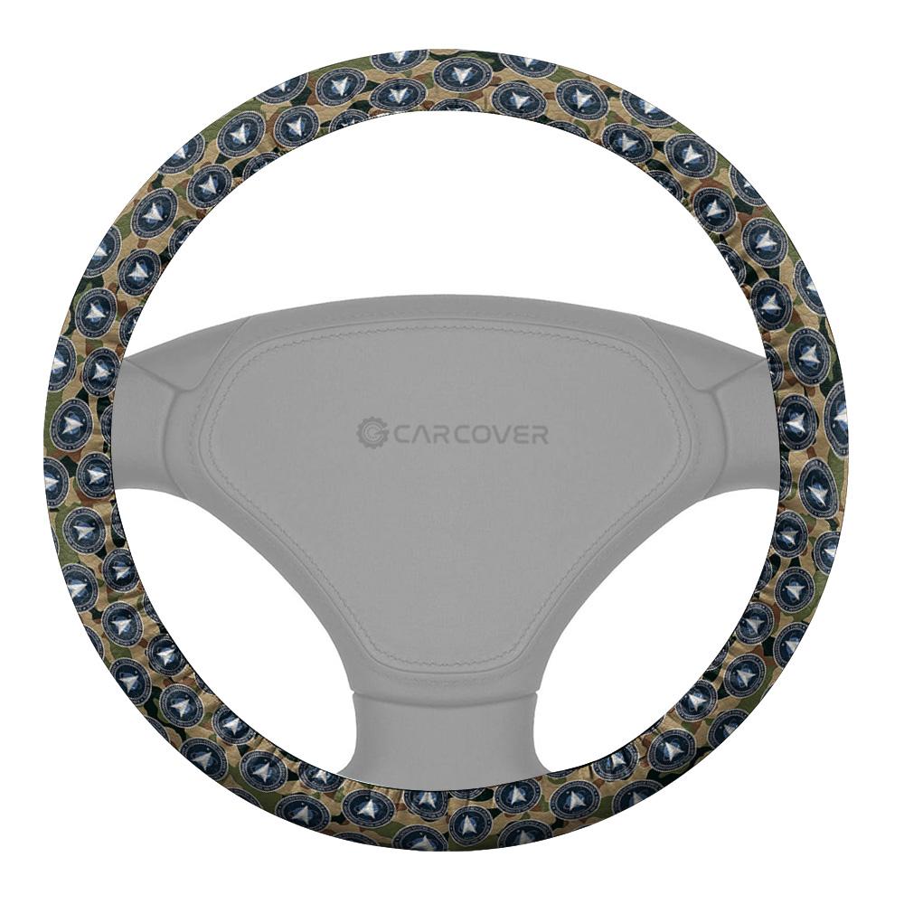 Veteran Steering Wheel Cover US Military Space Force Symbol Pattern Driving Wheel Cover Black Brown