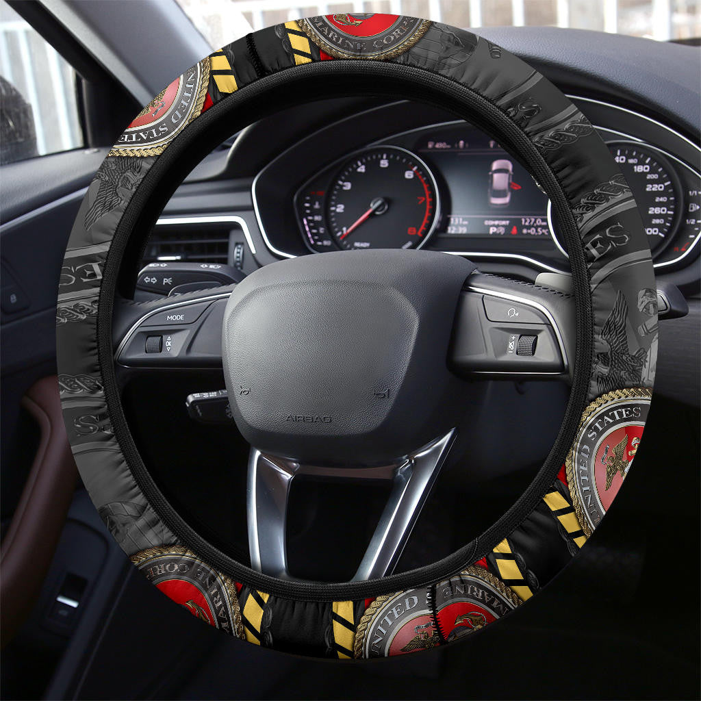 Veteran Steering Wheel Cover United States Marine Corps Symbol Driving Wheel Cover Black Red