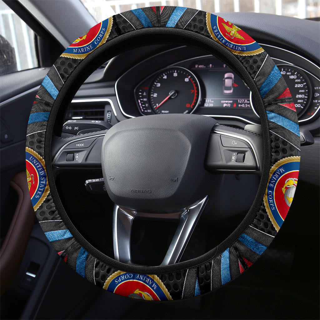 Veteran Steering Wheel Cover United States Marine Corps Driving Wheel Cover Red Black