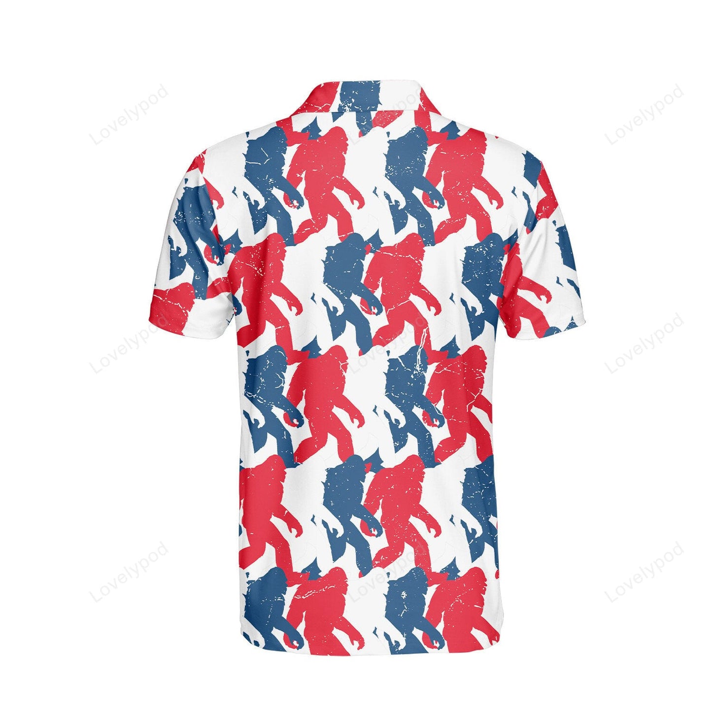 Bigfoot Polo Shirt Grunge Style Bigfoot Silhouette Pattern Polo Tees Blue Red