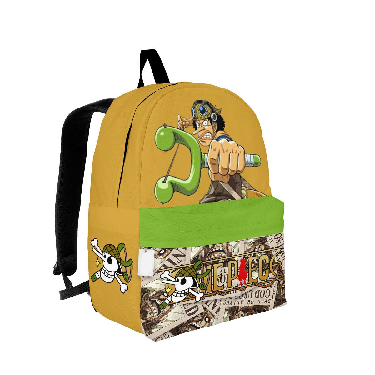 One Piece Backpack One Piece Usopp Symbol Manga Pattern Backpacks Yellow Green