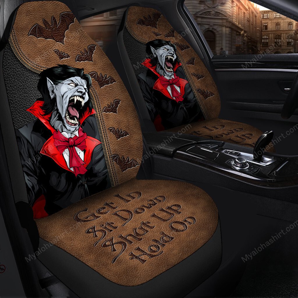 Halloween Car Seat Covers Vampire Get In Sit Down Shut Up Seat Covers Black Brown