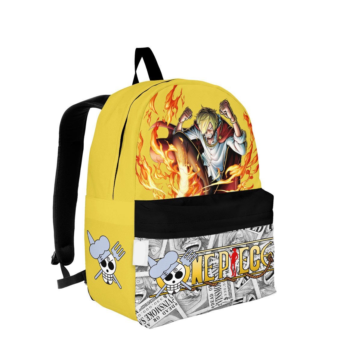 One Piece Backpack One Piece Vinsmoke Sanji Symbol Manga Pattern Backpacks Black Yellow