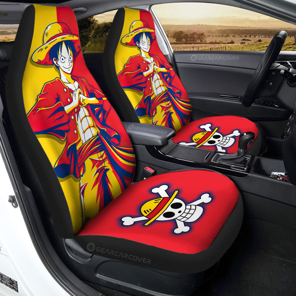 One Piece Car Seat Covers Vintage Monkey D Luffy Graphic Symbol Seat Covers Yellow Red