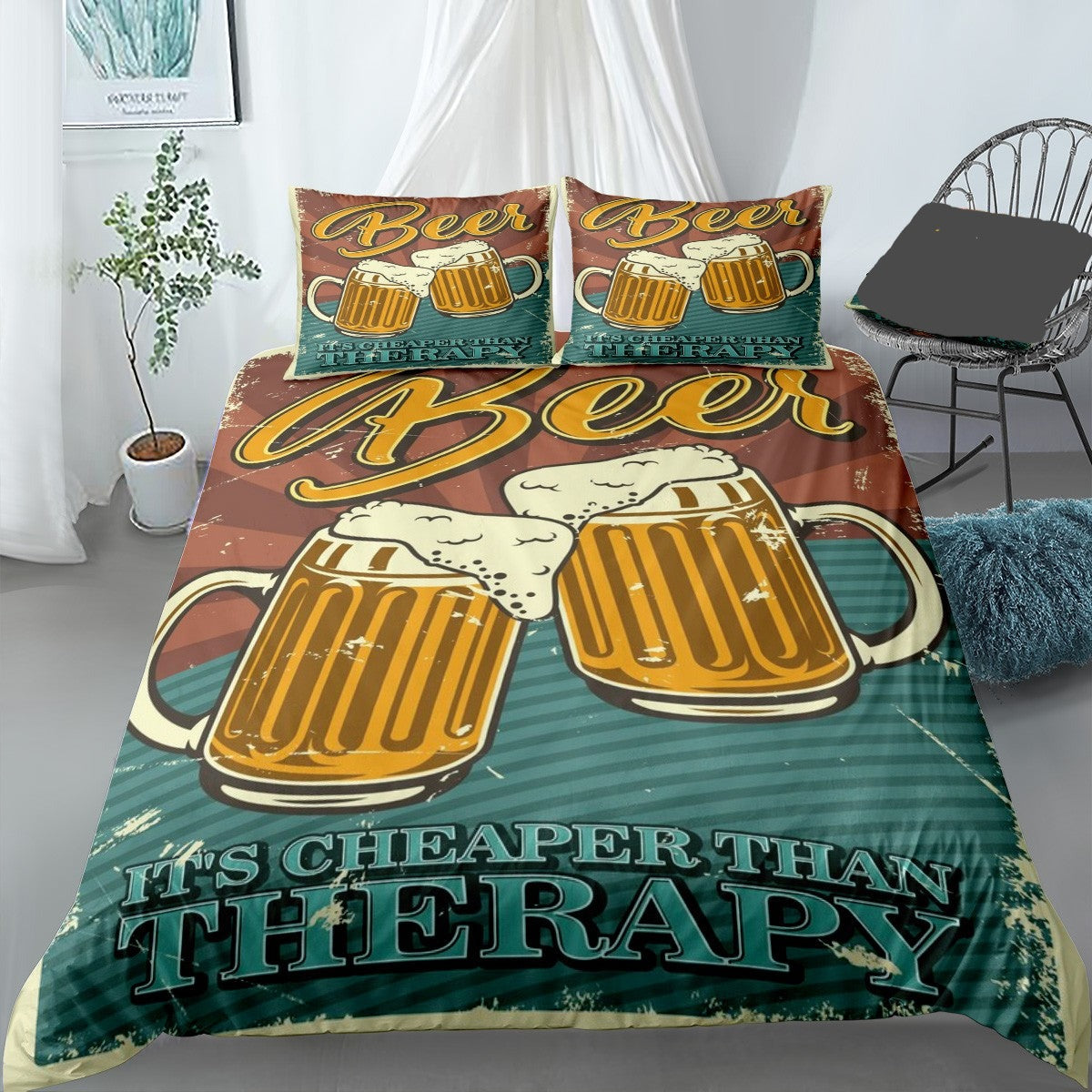 Beer Bedding Set Beer It's Cheaper Than Therapy Duvet Covers Red Green Unique Gift