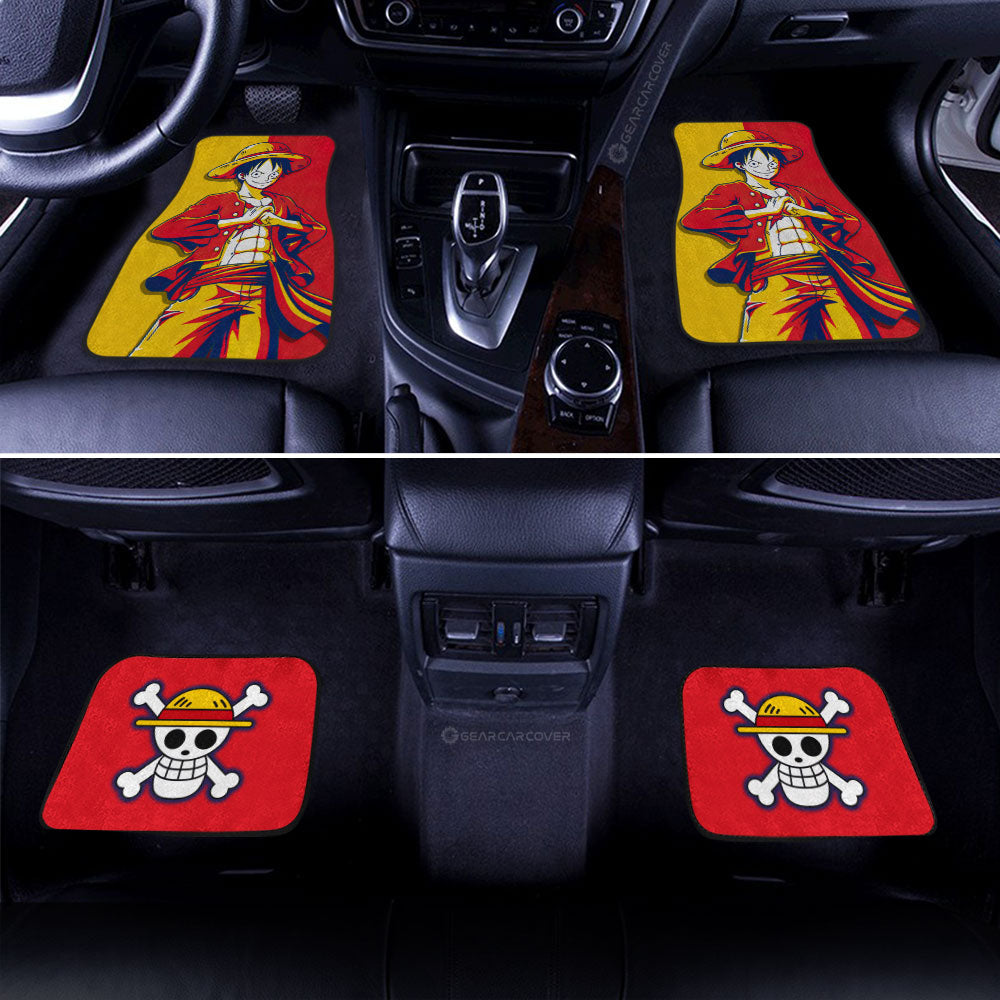 One Piece Car Mats One Piece Character Monkey D Luffy Jolly Roger Symbol Car Floor Mats Yellow Red