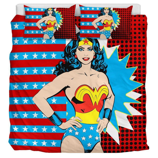 Wonder Woman Bedding Set DC Wonder Woman Pose Vintage Duvet Covers Red Blue Unique Gift