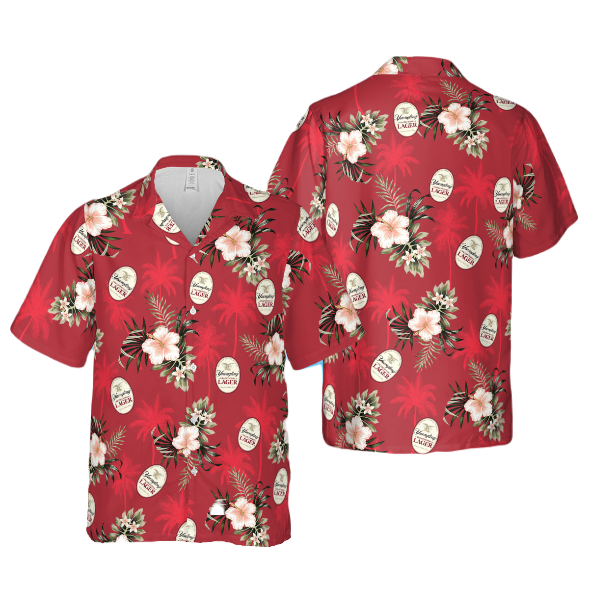 Yuengling Hawaii Shirt Yuengling Lager Tropical Flower Leaves Pattern Hawaiian Shirt Red Unisex