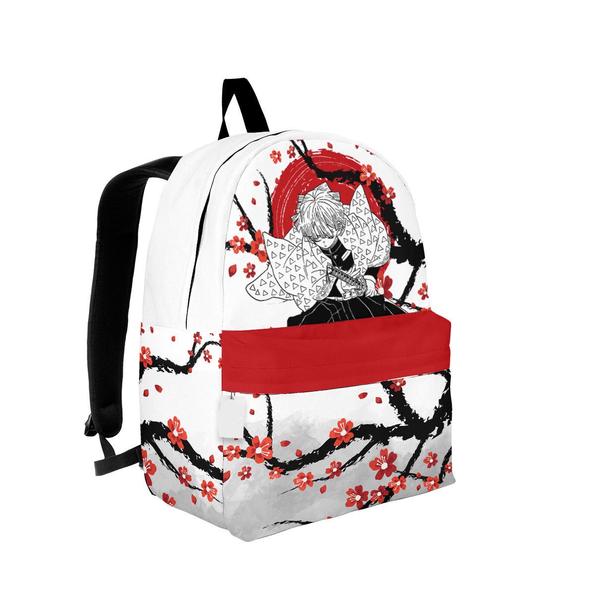 Demon Slayer Backpack Zenitsu Japanese Cherry Blossom Pattern Backpacks White Red