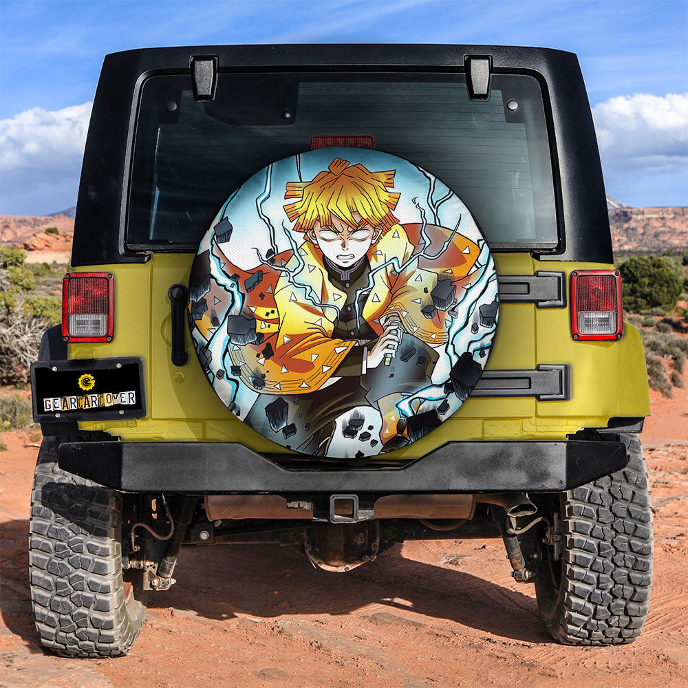 Demon Slayer Spare Tire Cover Zenitsu Agatsuma Fighting Pose Tire Covers Yellow Blue