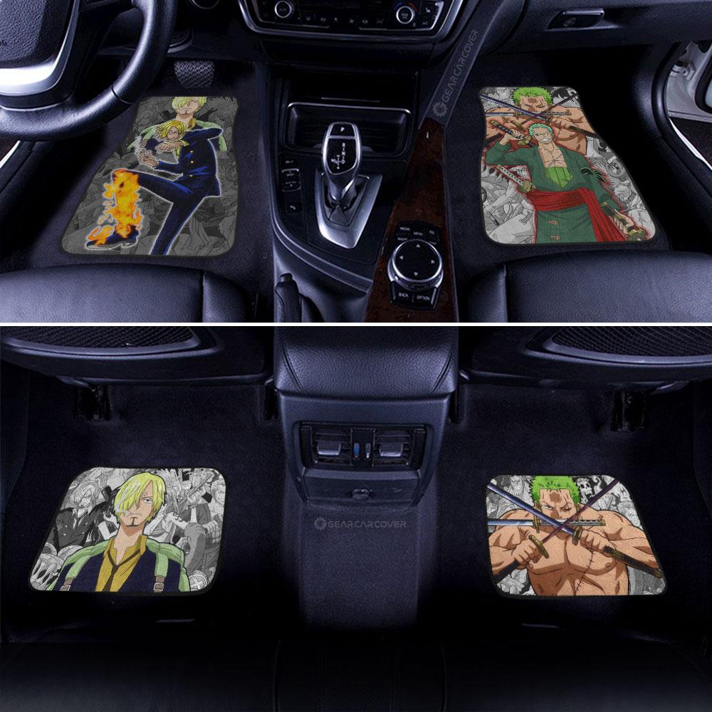 One Piece Car Mats Sanji And Zoro Faces Graphic Manga Pattern Car Floor Mats Colorful