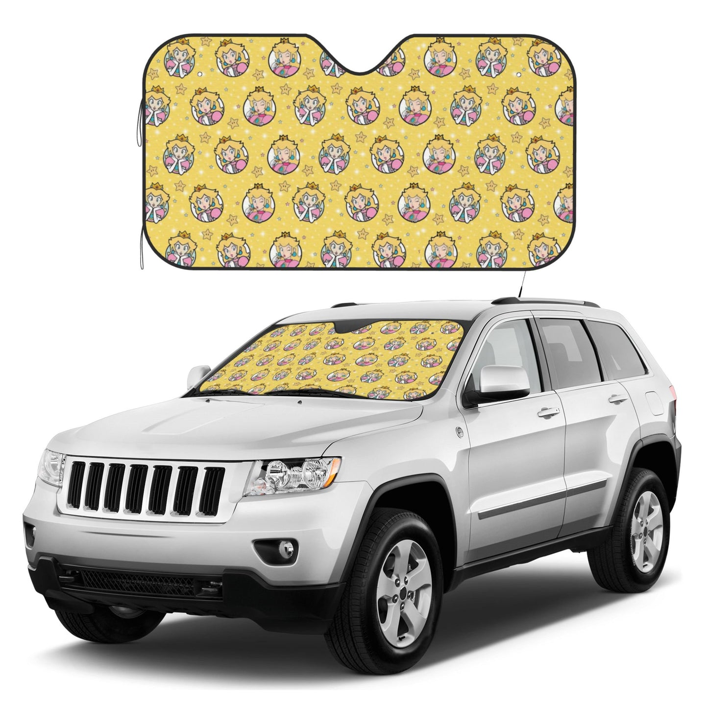 Mario Car Sun Shade Princess Peach All Poses Pattern Winshield Sun Shade Yellow