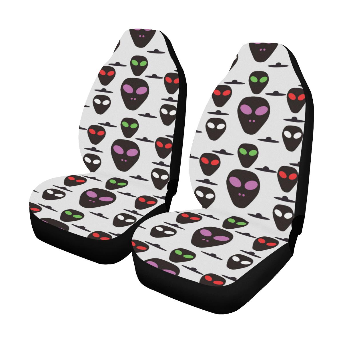 Alien Car Seat Covers Weird Alien With UFO Pattern Seat Covers White