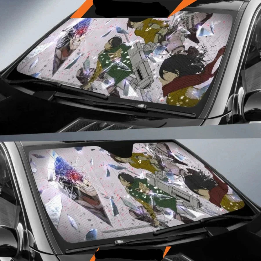 Attack On Titan Car Sun Shade AOT Fighting Broken Glasses Winshield Sun Shade White