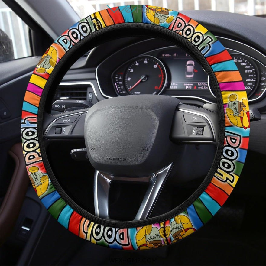 WTP Steering Wheel Cover Scary Pooh Eat Honey Bee Rainbow Driving Wheel Cover Colorful