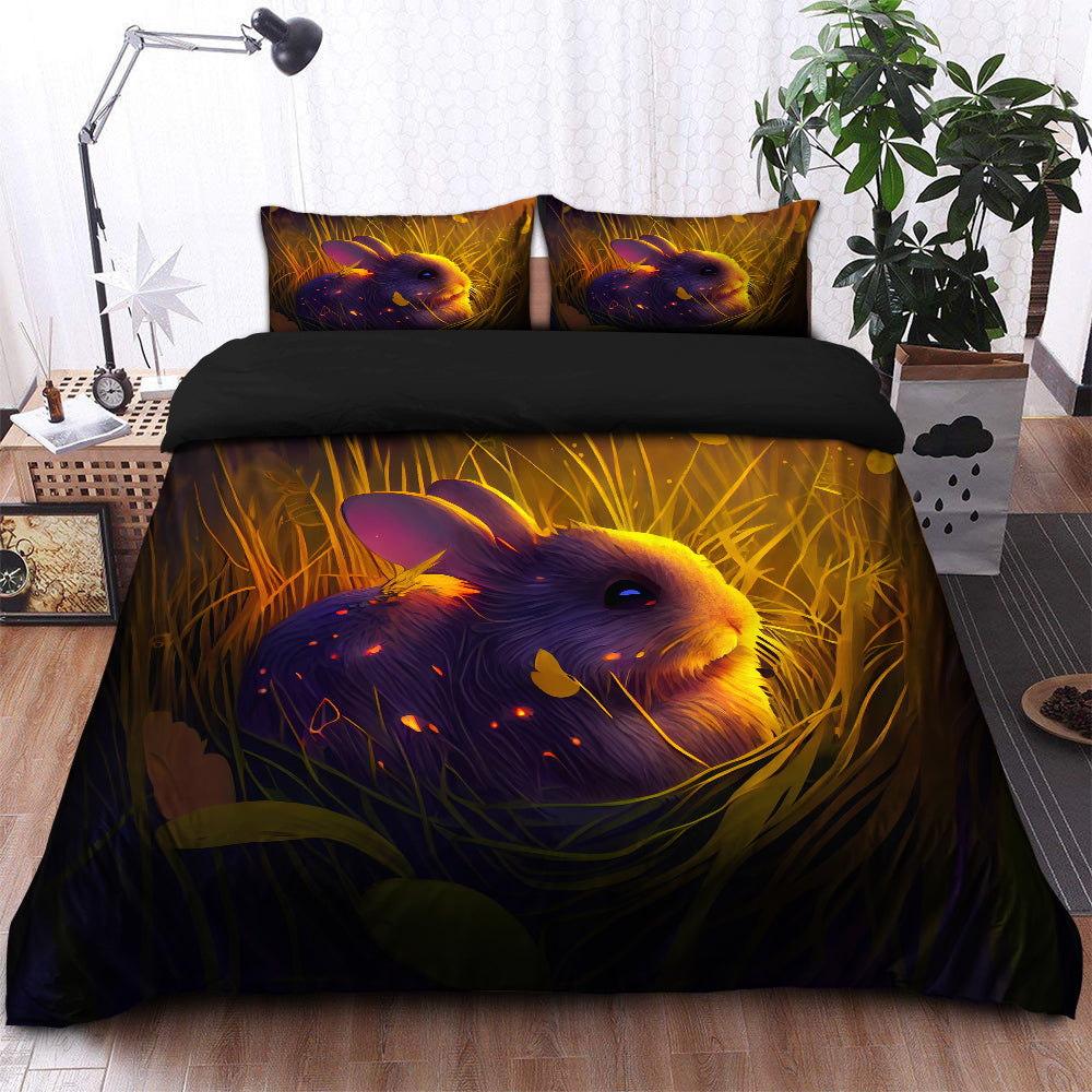 Cute Rabbit 2 Bedded Down In The Grass Safe And Cozy Fireflies Bedding Set