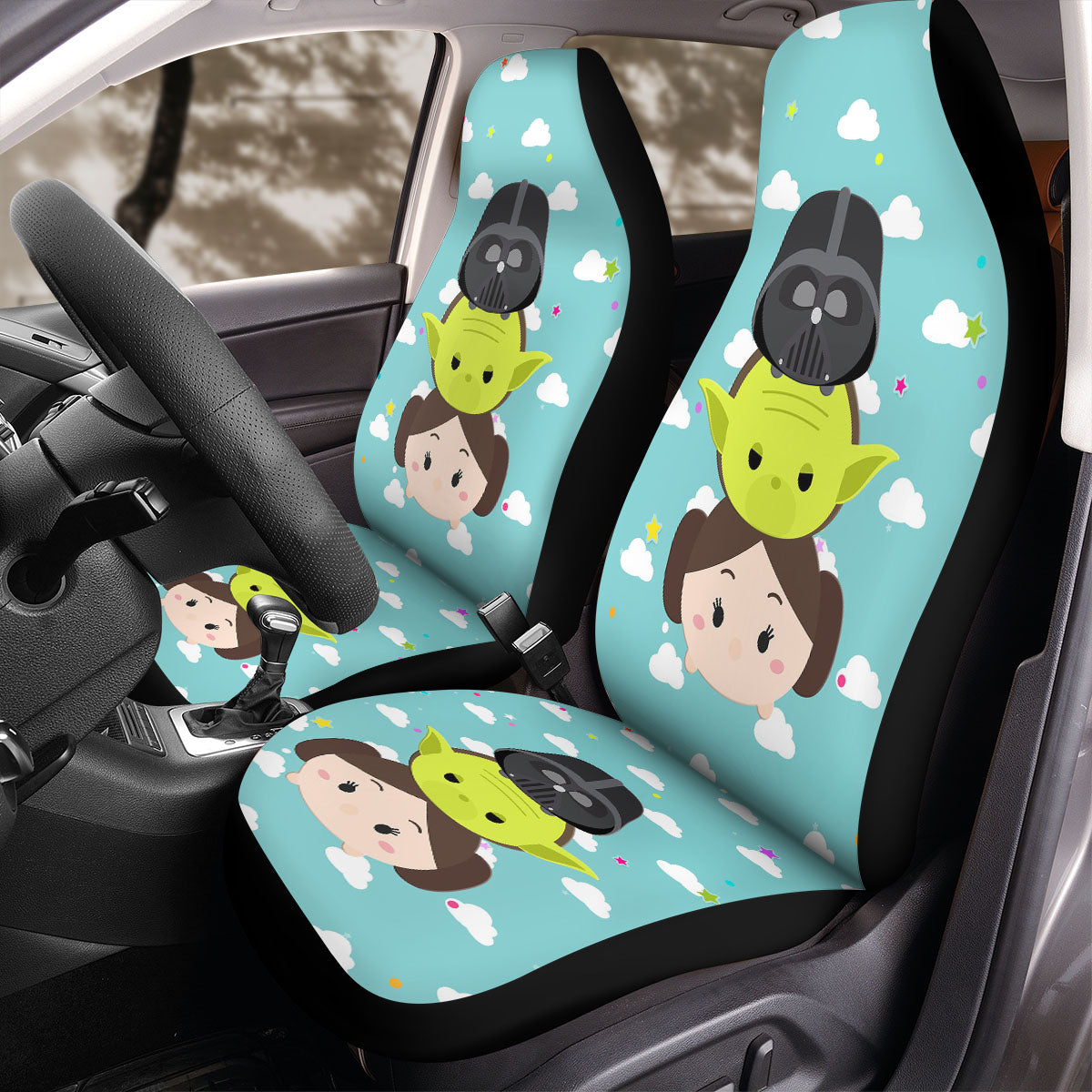 SW Car Seat Covers SW Darth Vader Yoda Jedi Chibi Pattern Seat Covers Blue