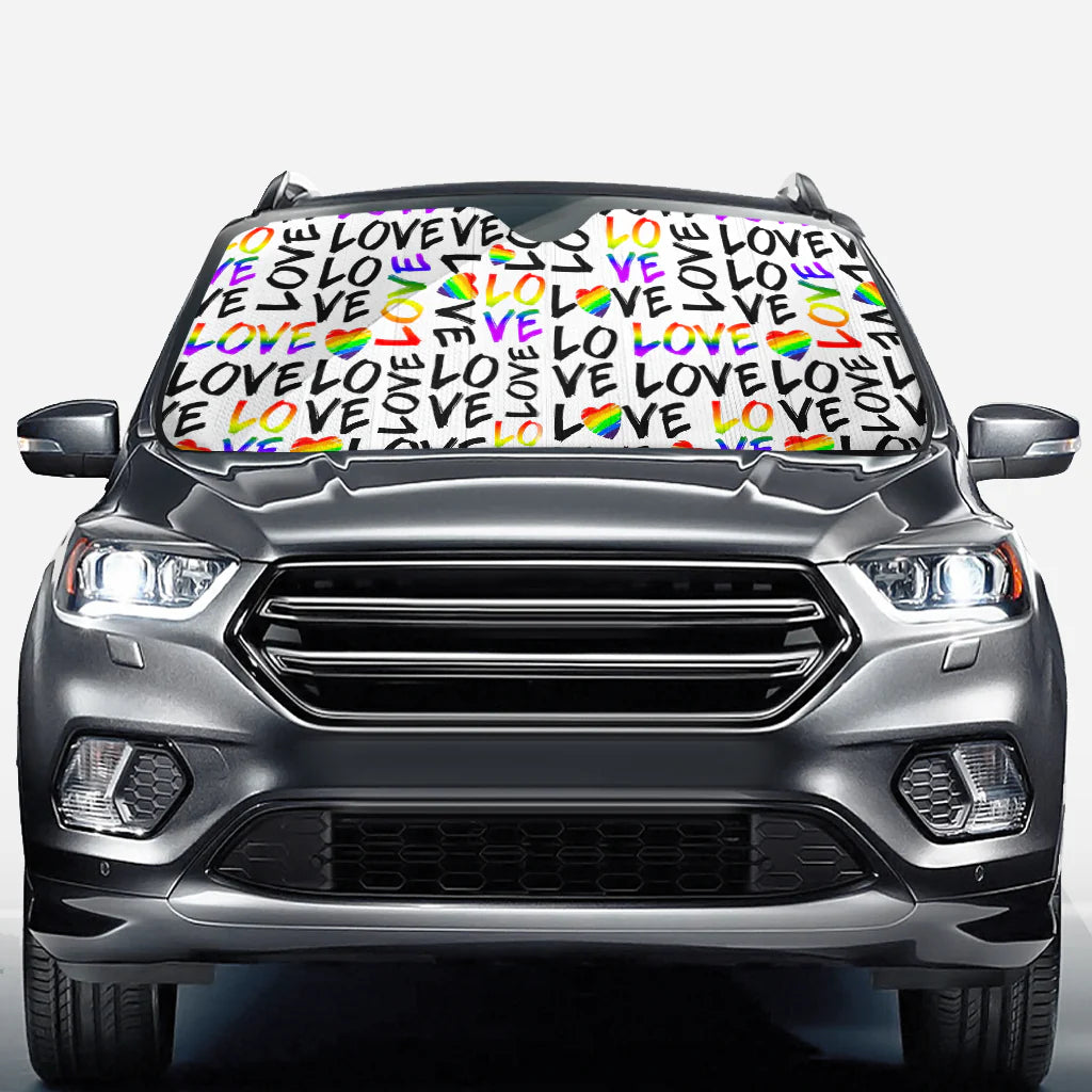 LGBT Car Sun Shade Love Is Love LGBT Support Winshield Sun Shade Black White