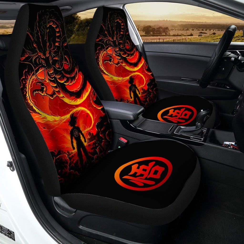 Dragon Ball Car Seat Covers Dragon Ball Z Goku And Shenron Silhoutte Seat Covers Black Orange