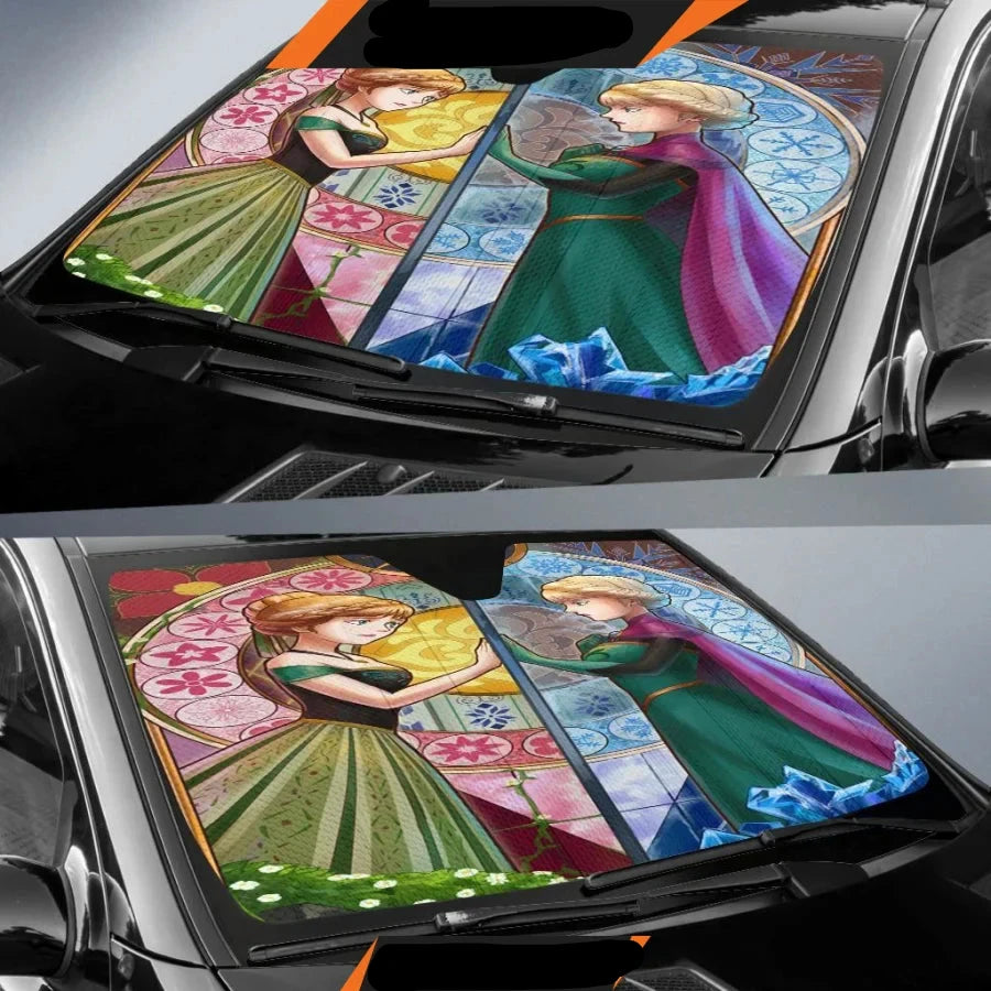 Frozen Car Sun Shade Princess Anna And Queen Elsa Winshield Sun Shade Colorful