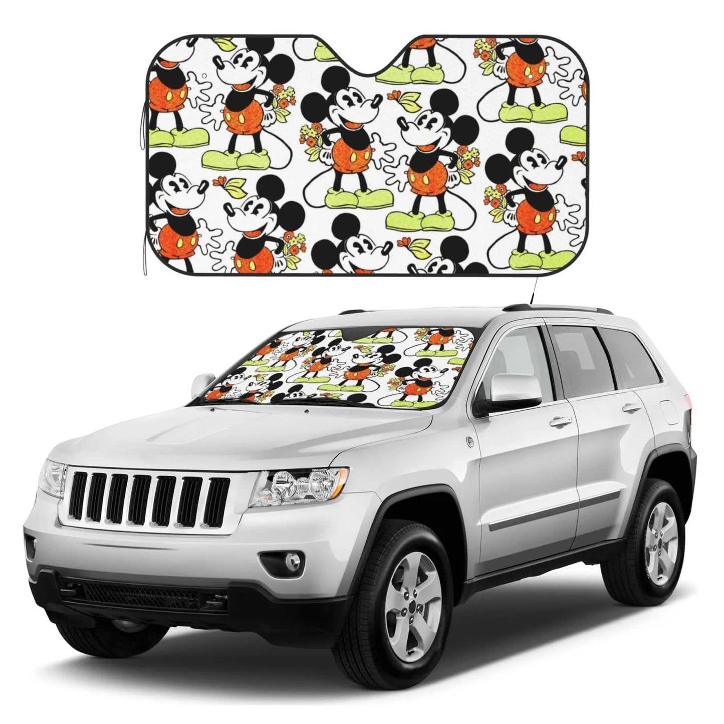 MM Car Sun Shade Vintage MM With Flower Pattern Winshield Sun Shade White