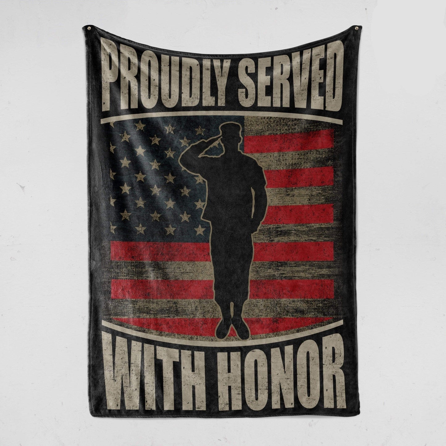 Veteran Blanket Proudly Served With Honor Soldier Silhouette Blanket Black