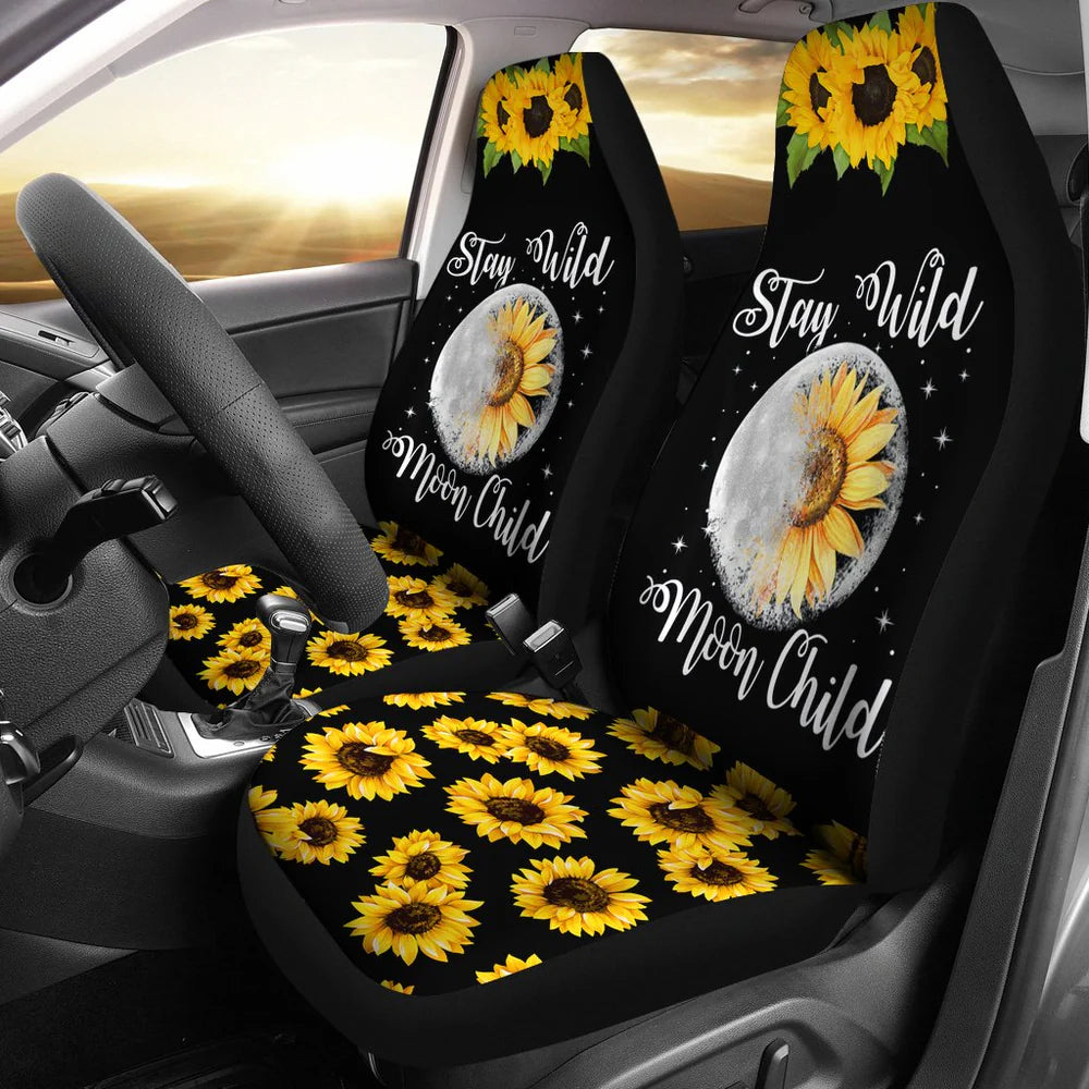 Hippie Car Seat Covers Stay Wild Moon Child Hippie Sunflower Seat Covers Black Yellow