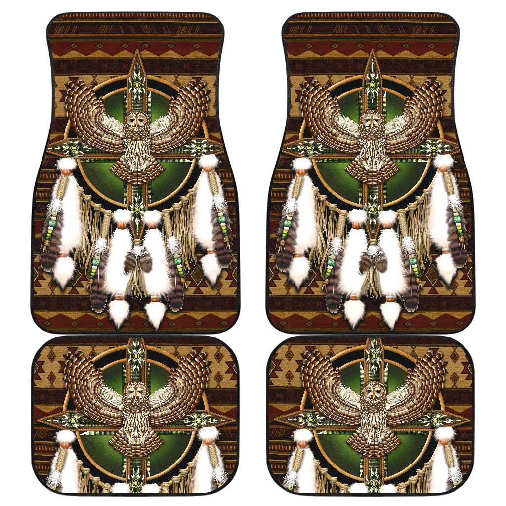 Native American Car Mats Owl And Feather Dreamcatcher Graphic Car Floor Mats Brown