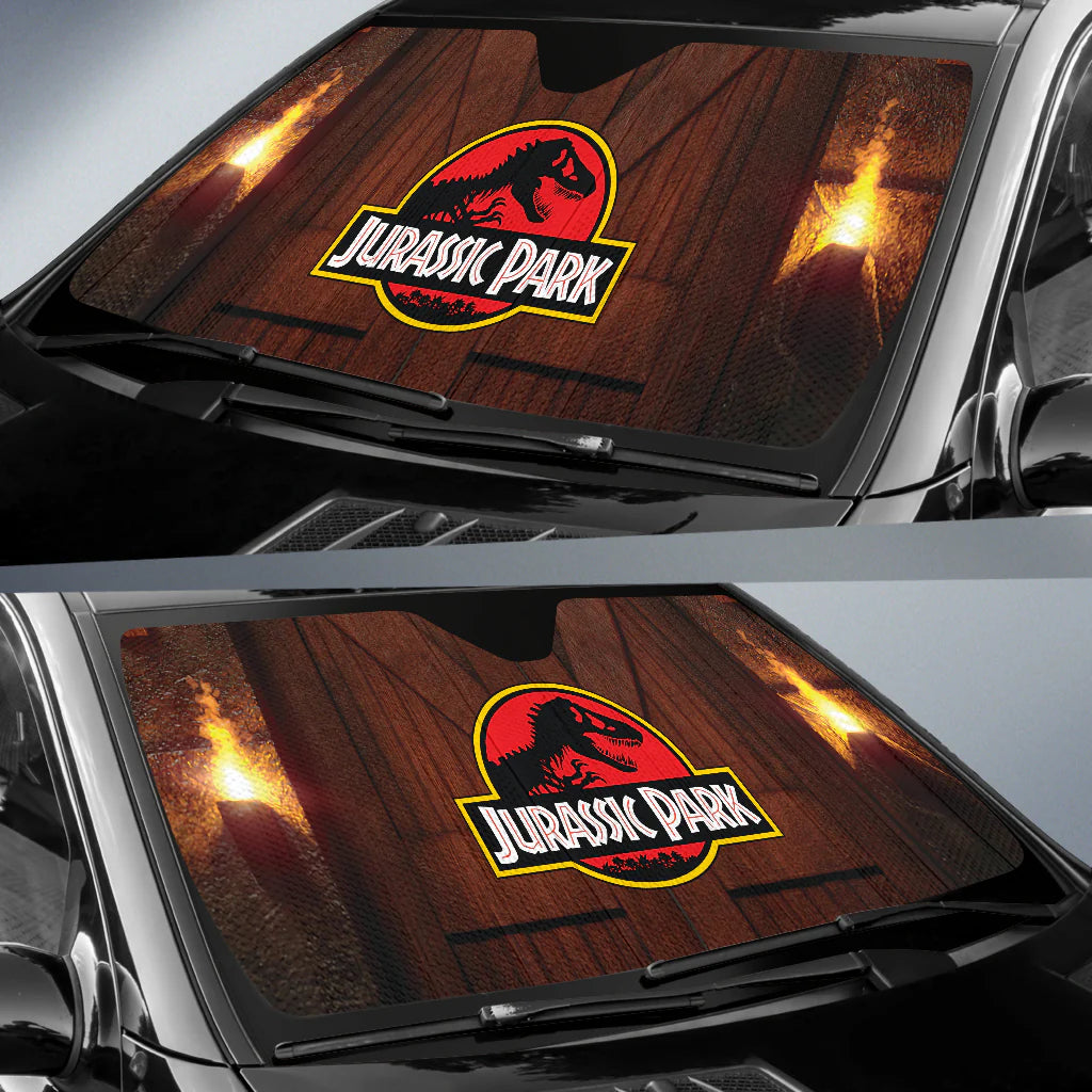 Jurassic Park Car Sun Shade Jurassic Park Wooden Gate Winshield Sun Shade Brown