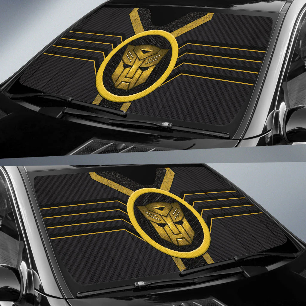 Transformer Car Sun Shade Metal Transformers Autobots Logo Winshield Sun Shade Black Yellow