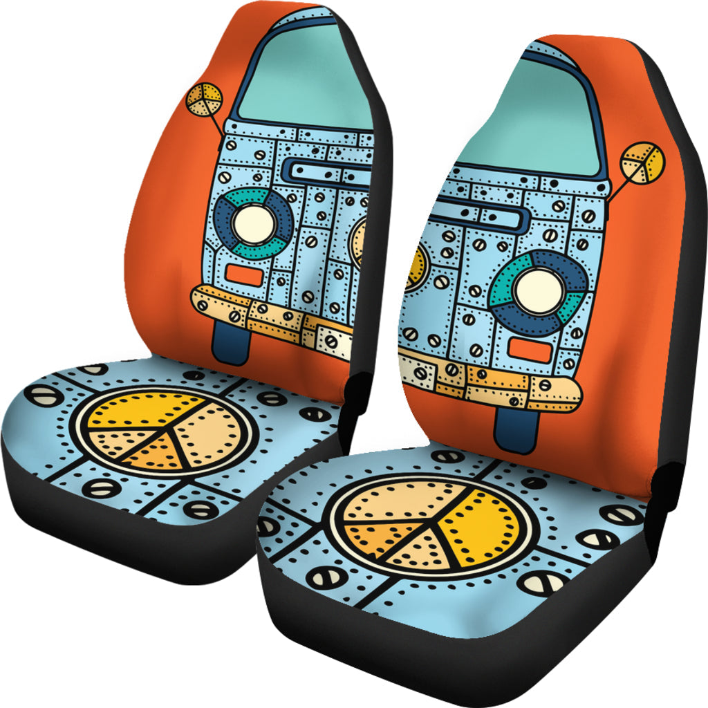 Hippie Car Seat Covers Hippie Van Peace Sign Graphic Seat Covers Blue Orange