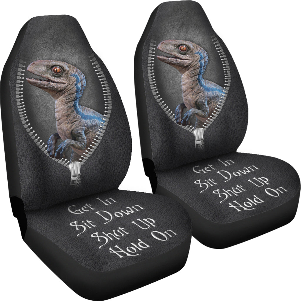 Blue Velociraptor Dinosaur Get In Sit Down Shut Up And Hold On Car Zipper Car Seat Covers