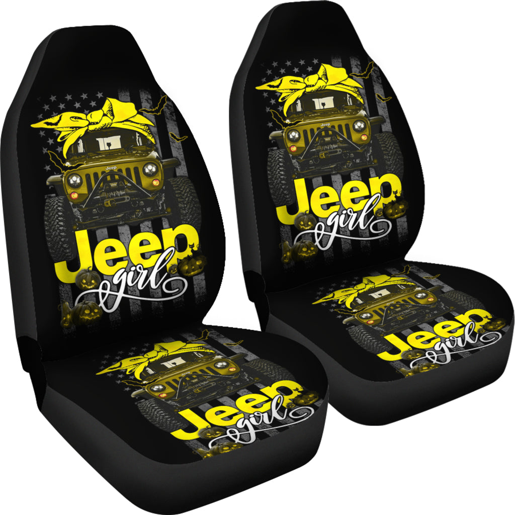 Halloween American Flag Yellow Jeep Girl Car Seat Covers