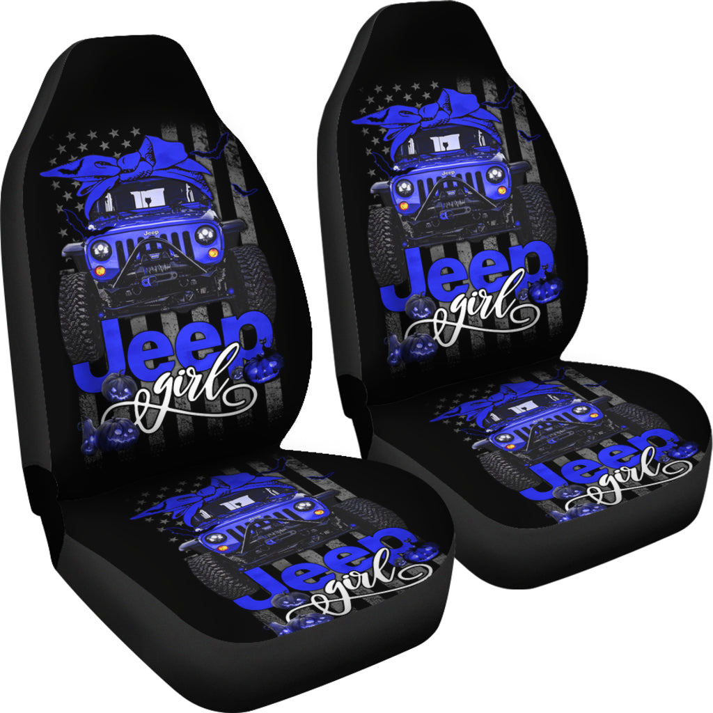 Halloween American Flag Blue Jeep Girl Car Seat Covers