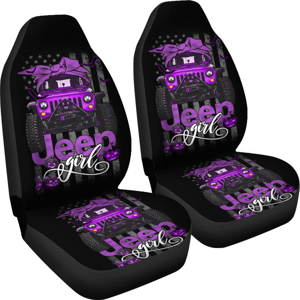 Halloween American Flag Purple Jeep Girl Car Seat Covers