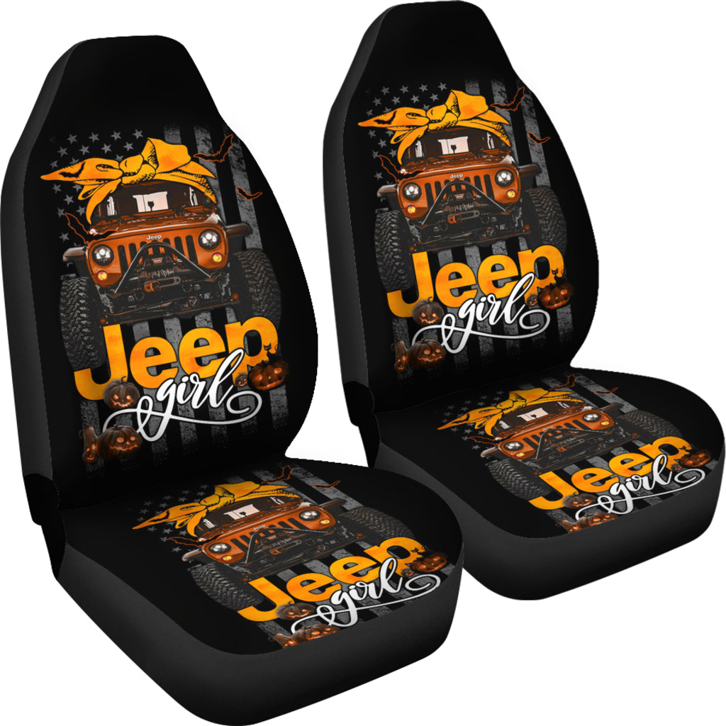 Halloween American Flag Orange Jeep Girl Car Seat Covers