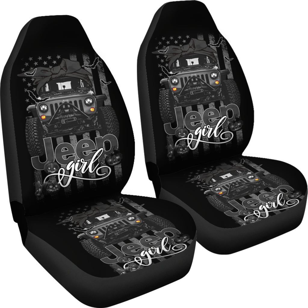 Halloween American Flag Black Jeep Girl Car Seat Covers