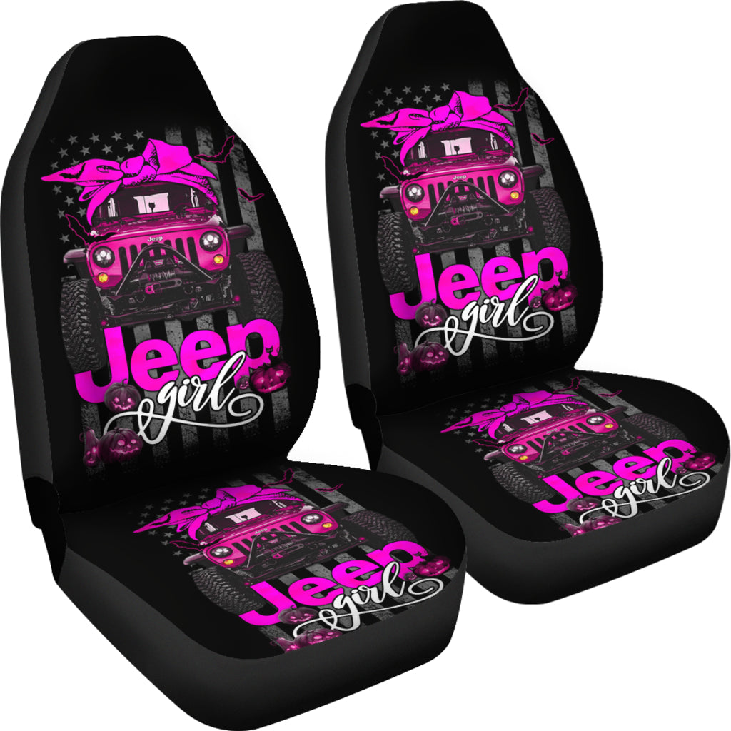 Halloween American Flag Pink Jeep Girl Car Seat Covers