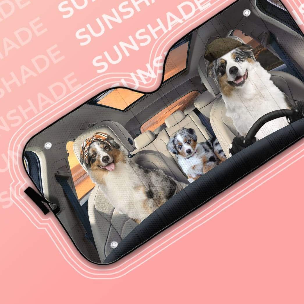 Gearhumans 3D Australian Shepherd Family Dogs Custom Car Auto Sunshade