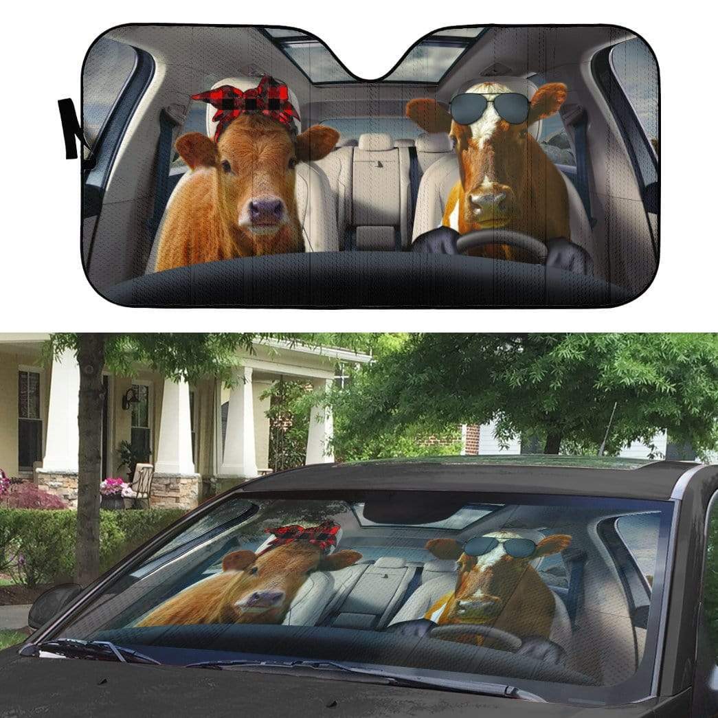 Gearhumans 3D Cattle Family Custom Car Auto Sunshade
