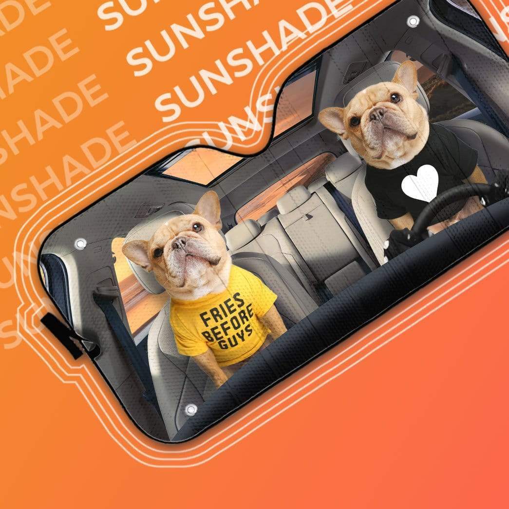 Gearhumans 3D Couple Friend Bulldogs Custom Car Auto Sunshade