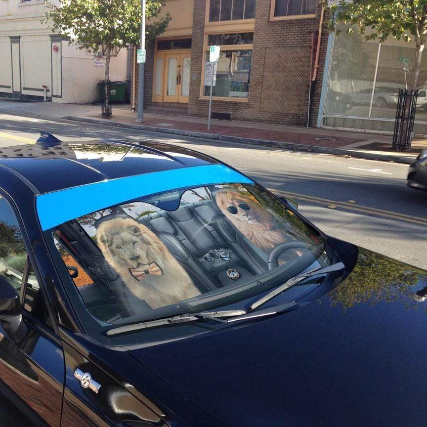 Gearhumans 3D Couple Lion Custom Car Auto Sunshade