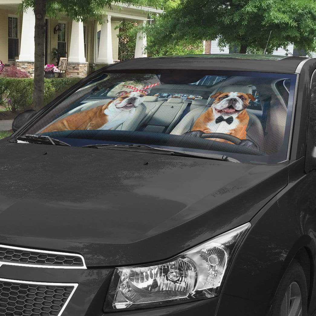 Gearhumans 3D English Bulldog Couple Custom Car Auto Sunshade