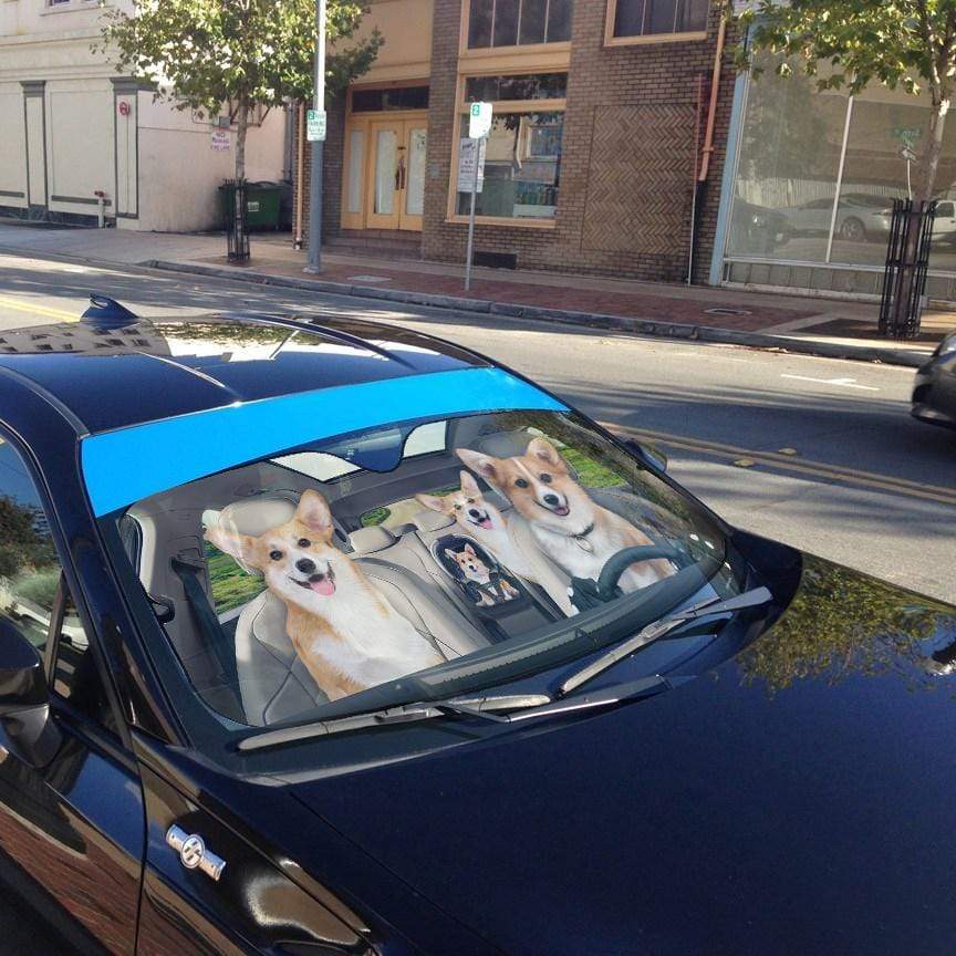 Gearhumans 3D Family Corgi Dogs Custom Car Auto Sunshade